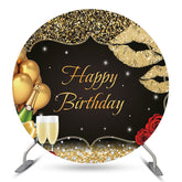 Toile de fond ronde d'anniversaire de champagne d'or de scintillement